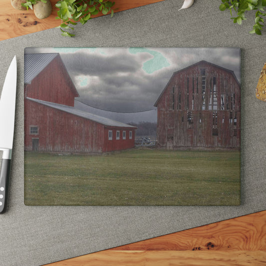 U R There Photography Church Road Reds Rustic Farmhouse Tempered-Glass Cutting Board