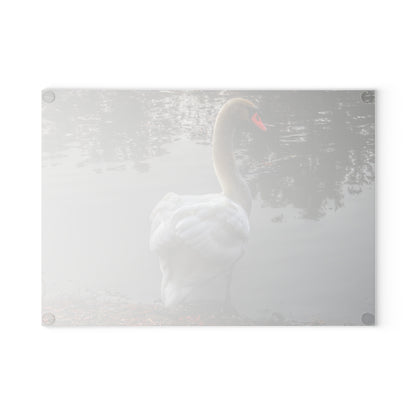 U R There Photography Swans of Duck Lake III Rustic Farmhouse Tempered-Glass Cutting Board