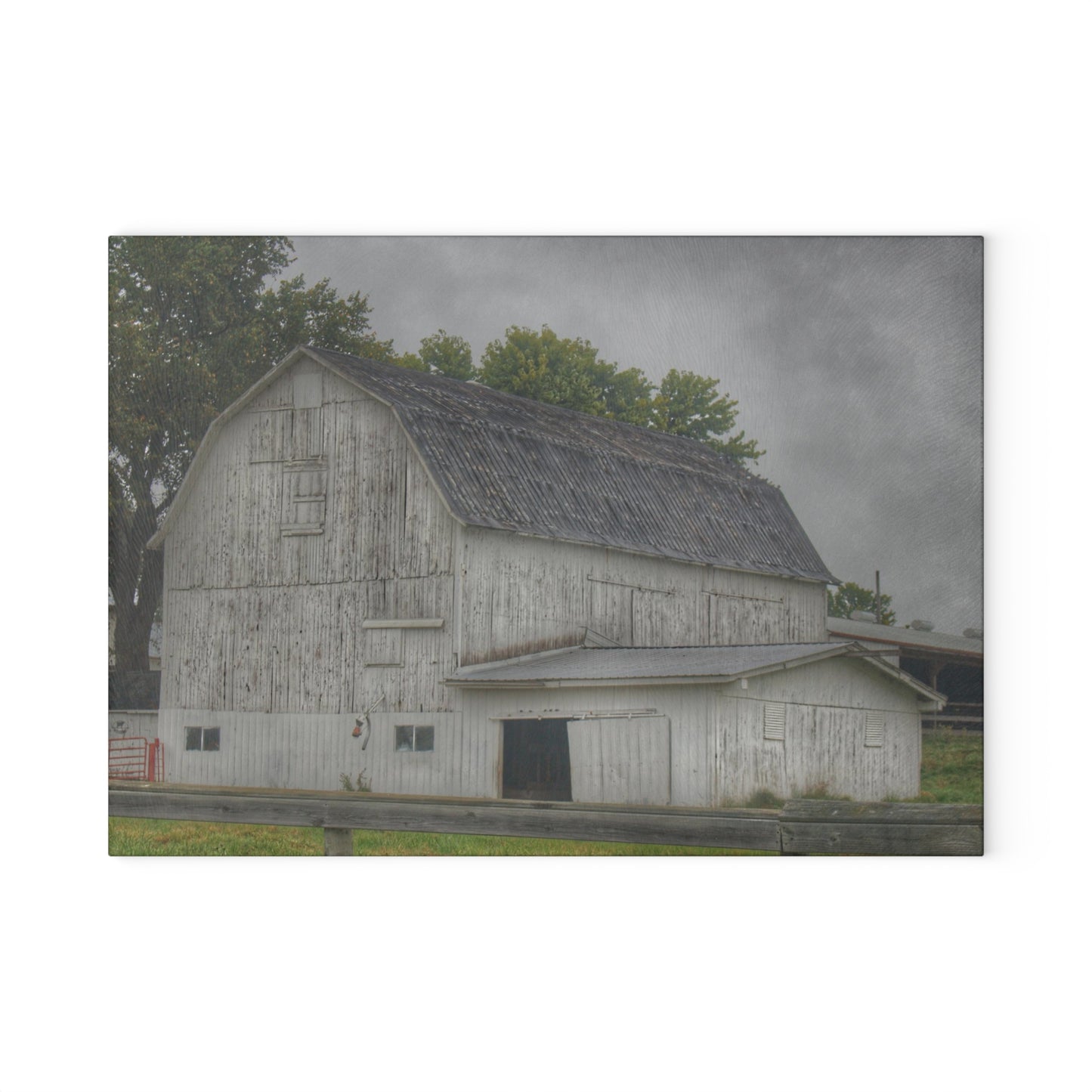 U R There Photography Columbiaville White Rustic Farmhouse Tempered-Glass Cutting Board