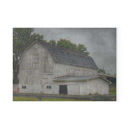 U R There Photography Columbiaville White Rustic Farmhouse Tempered-Glass Cutting Board