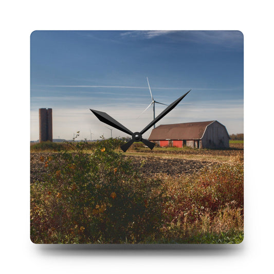 Darbee Red and Silo Rustic Farmhouse Acrylic Analog Wall Clock 10.75'' × 10.75'' (Square)