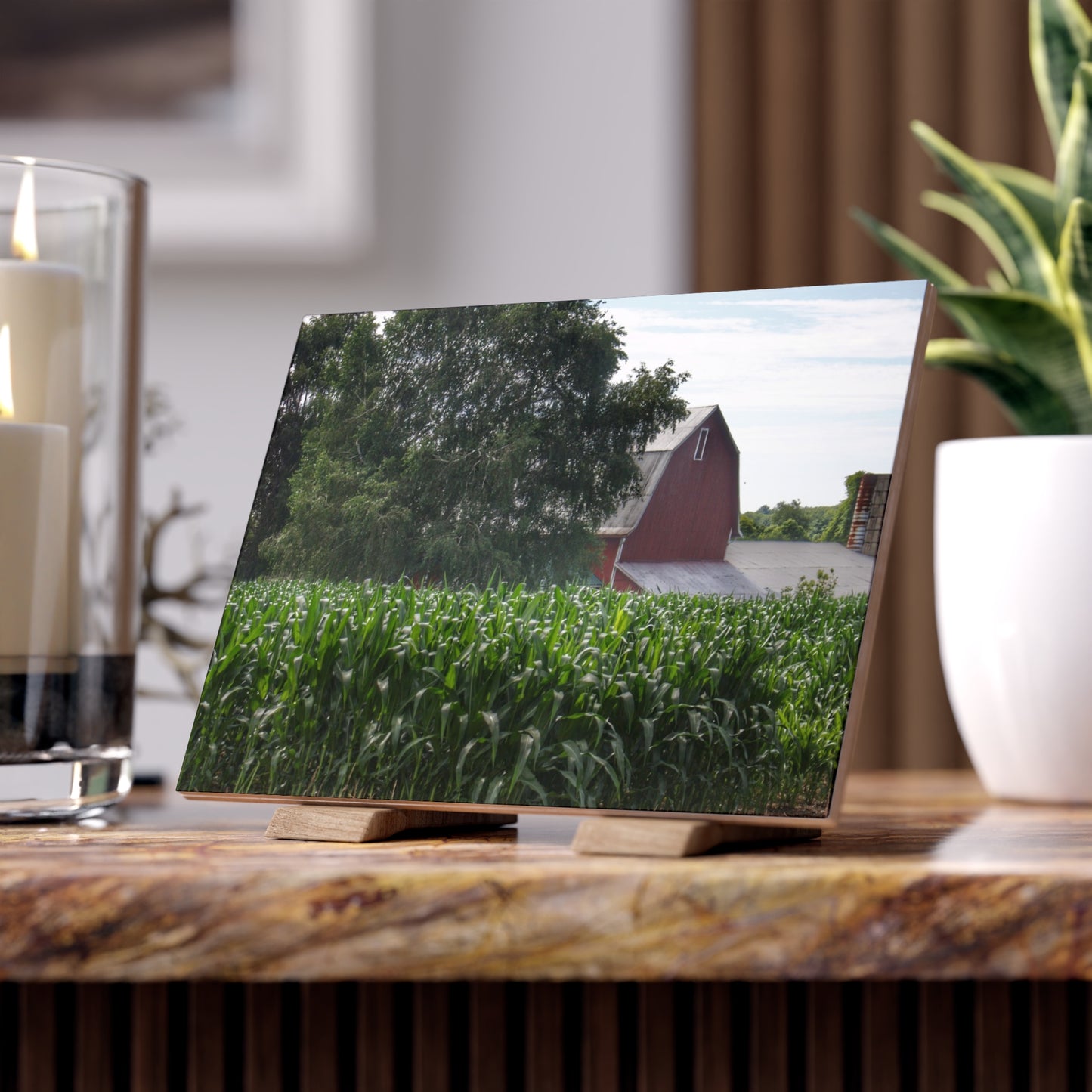 U R There Photography Above the Corn on Piersonville Road III Rustic Farmhouse Decorative Ceramic Tile