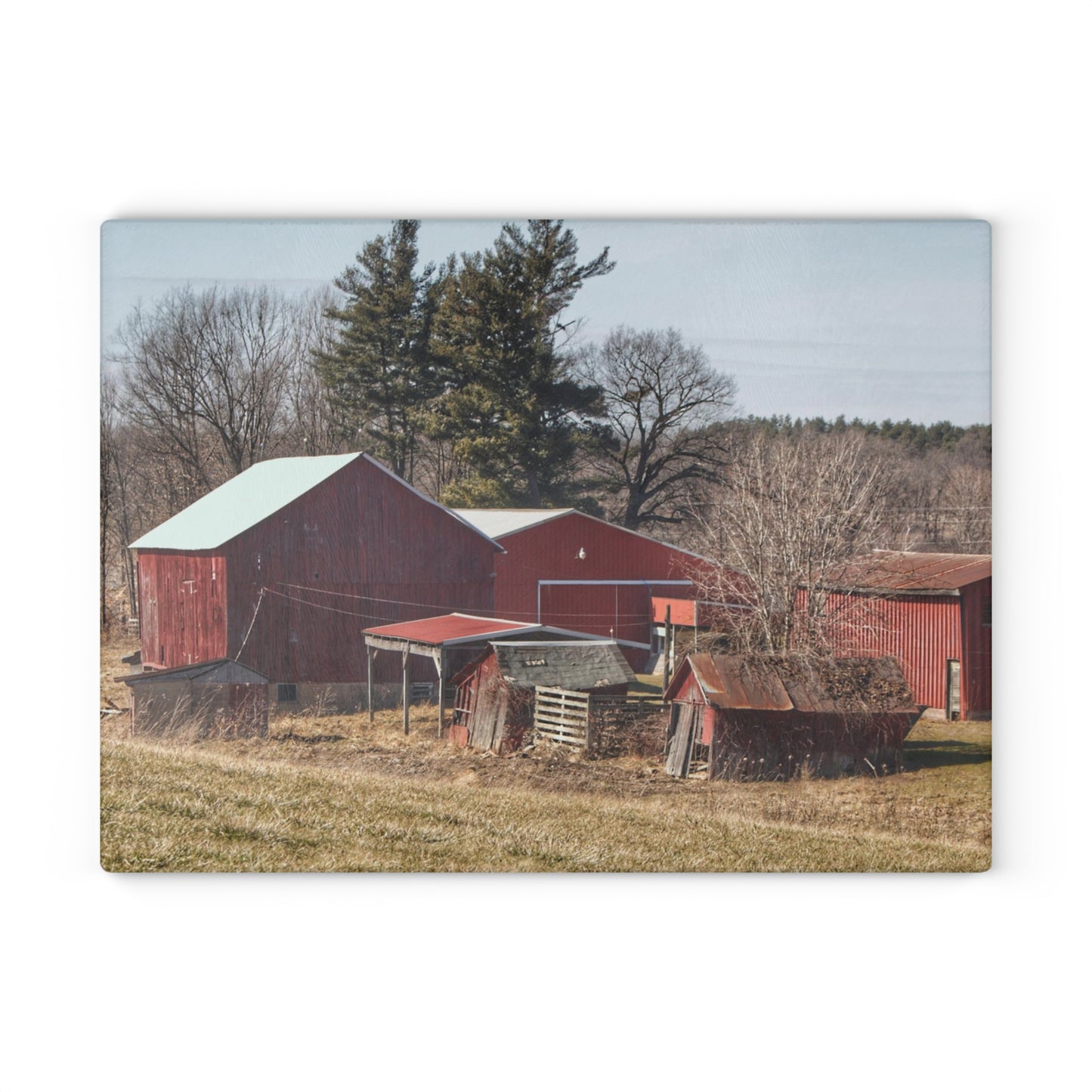 U R There Photography Bronson Lake Reds Rustic Farmhouse Tempered-Glass Cutting Board 8"x 11"