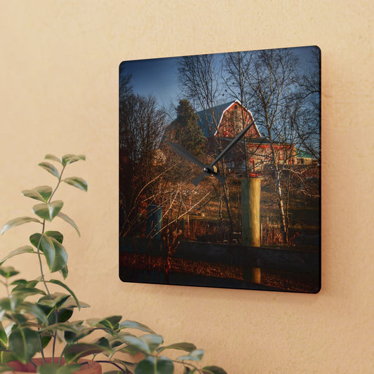 U R There Photography Marathon Road Hillside Red II Rustic Farmhouse Acrylic Analog Wall Clock