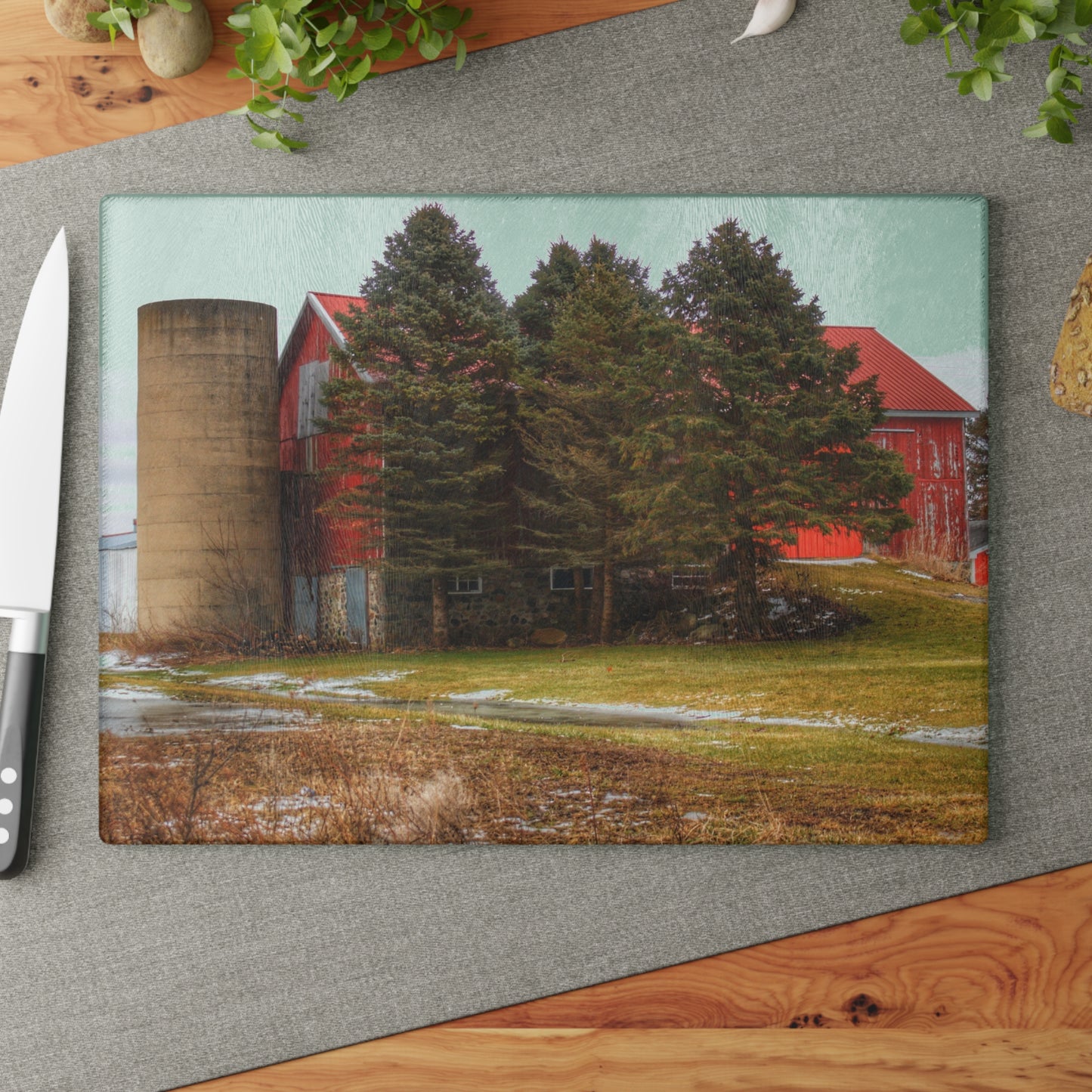 U R There Photography Laur Road Red Among the Pines III Rustic Farmhouse Tempered-Glass Cutting Board