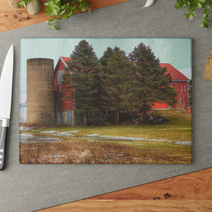 U R There Photography Laur Road Red Among the Pines III Rustic Farmhouse Tempered-Glass Cutting Board