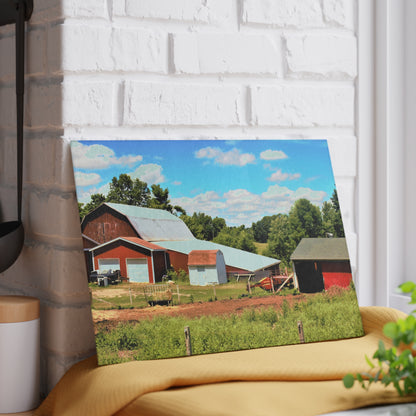 U R There Photography McKeen Lake Road Reds II Rustic Farmhouse Tempered-Glass Cutting Board