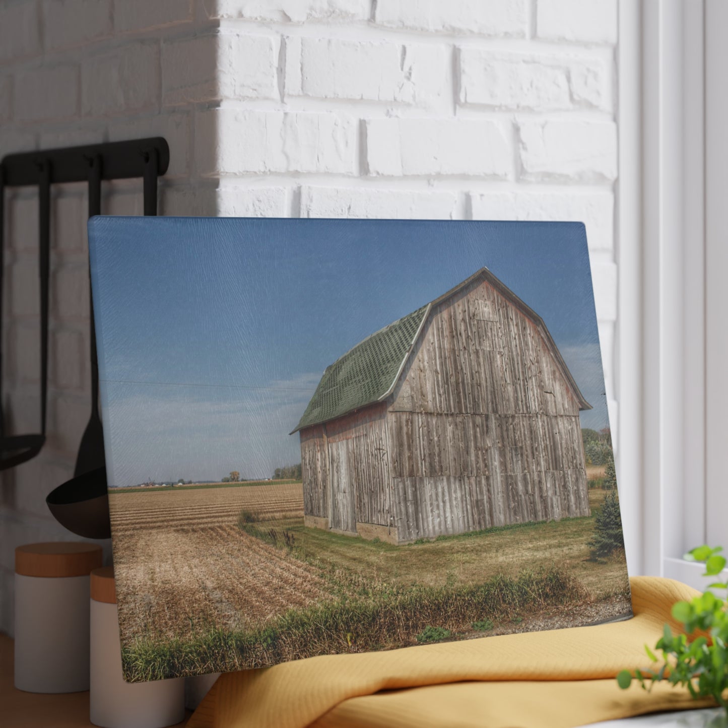 U R There Photography Vassar Road Grey Rustic Farmhouse Tempered-Glass Cutting Board
