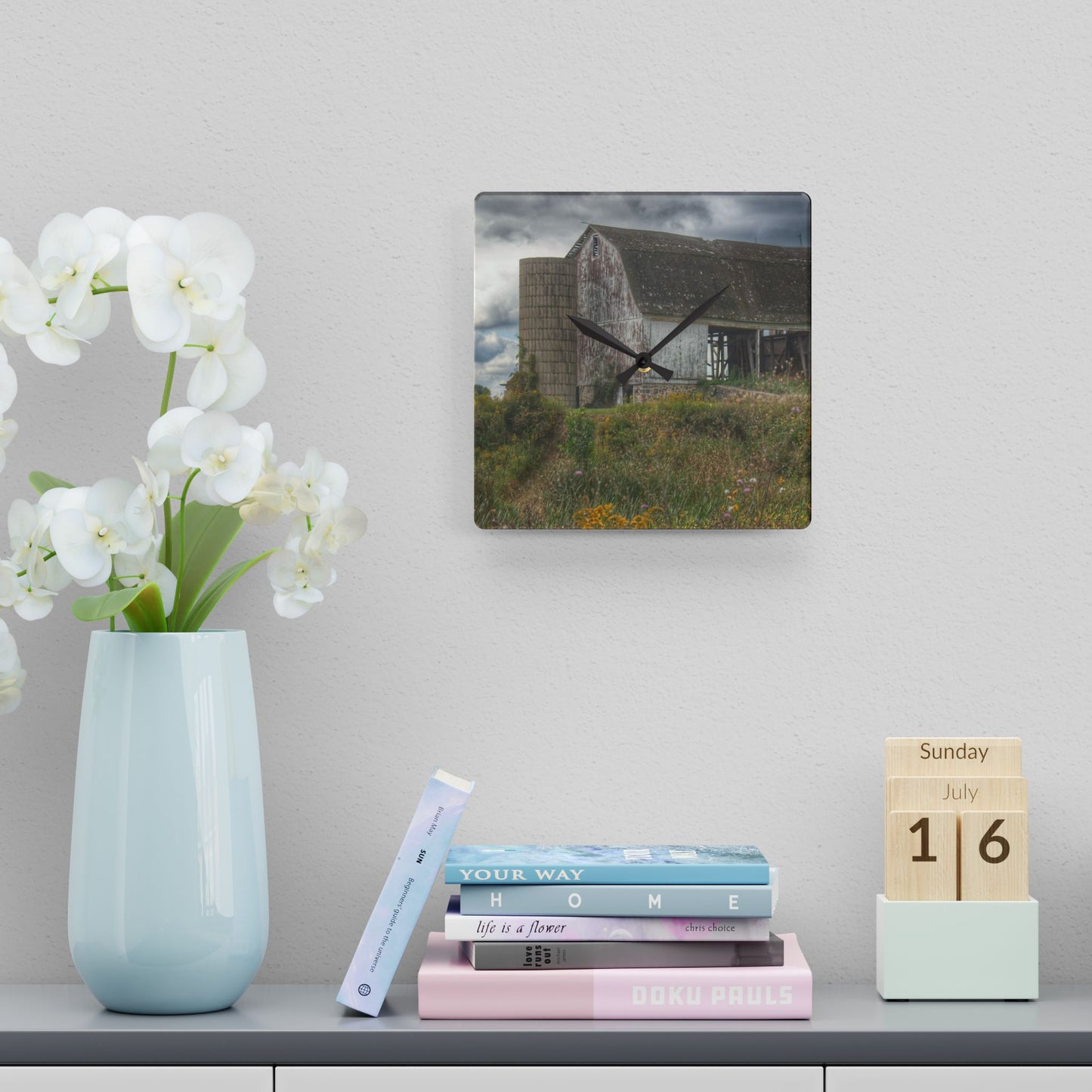 U R There Photography Castle Road White Rustic Farmhouse Acrylic Analog Wall Clock