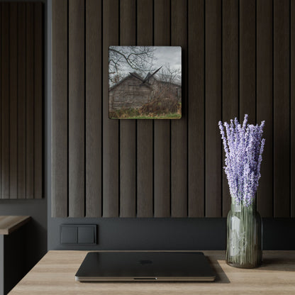 U R There Photography Bowers Road Greys II Rustic Farmhouse Acrylic Analog Wall Clock