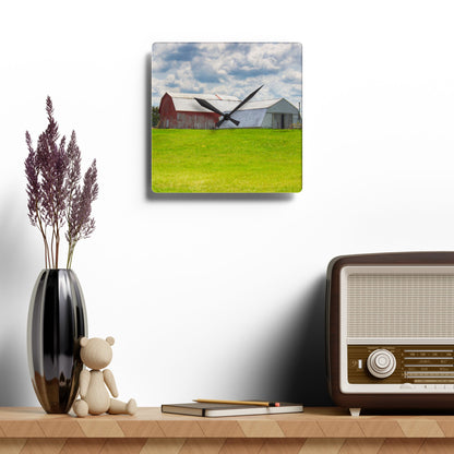 U R There Photography Henderson Hilltop Red Rustic Farmhouse Acrylic Analog Wall Clock