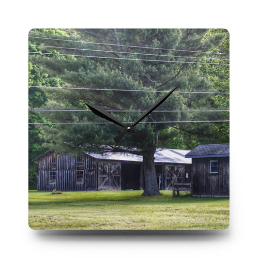 Leonard Road Roadside Greys Rustic Farmhouse Acrylic Analog Wall Clock 10.75'' × 10.75'' (Square)