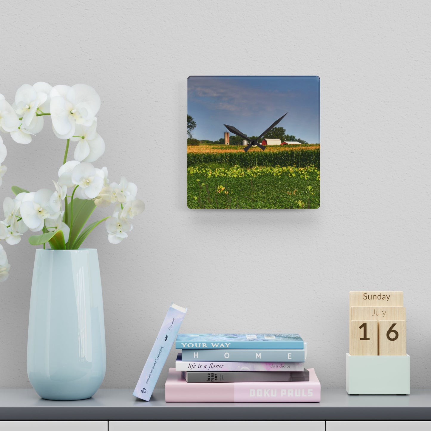 Rustic Farmhouse Wall Clock featuring Across the Field in Clifford