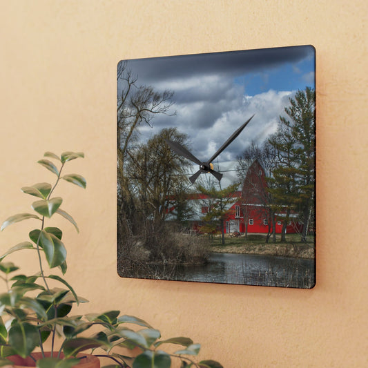 U R There Photography Hadley Road Hidden Red Rustic Farmhouse Acrylic Analog Wall Clock