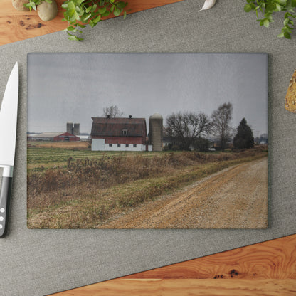 U R There Photography Gates Road Farm Rustic Farmhouse Tempered-Glass Cutting Board