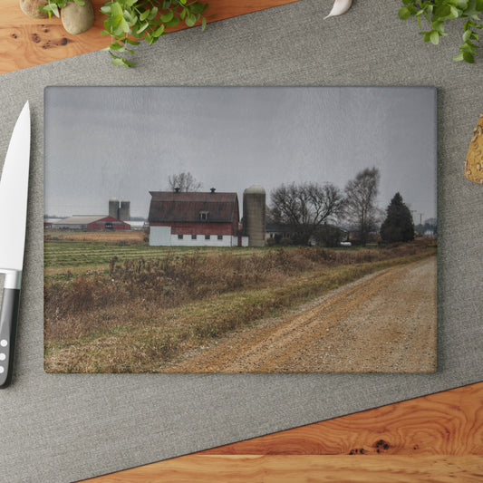 U R There Photography Gates Road Farm Rustic Farmhouse Tempered-Glass Cutting Board