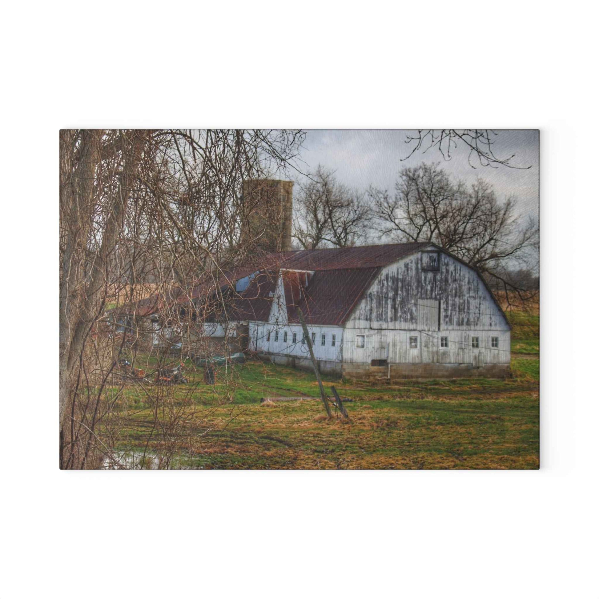 U R There Photography Otter Lake Road White Rustic Farmhouse Tempered-Glass Cutting Board