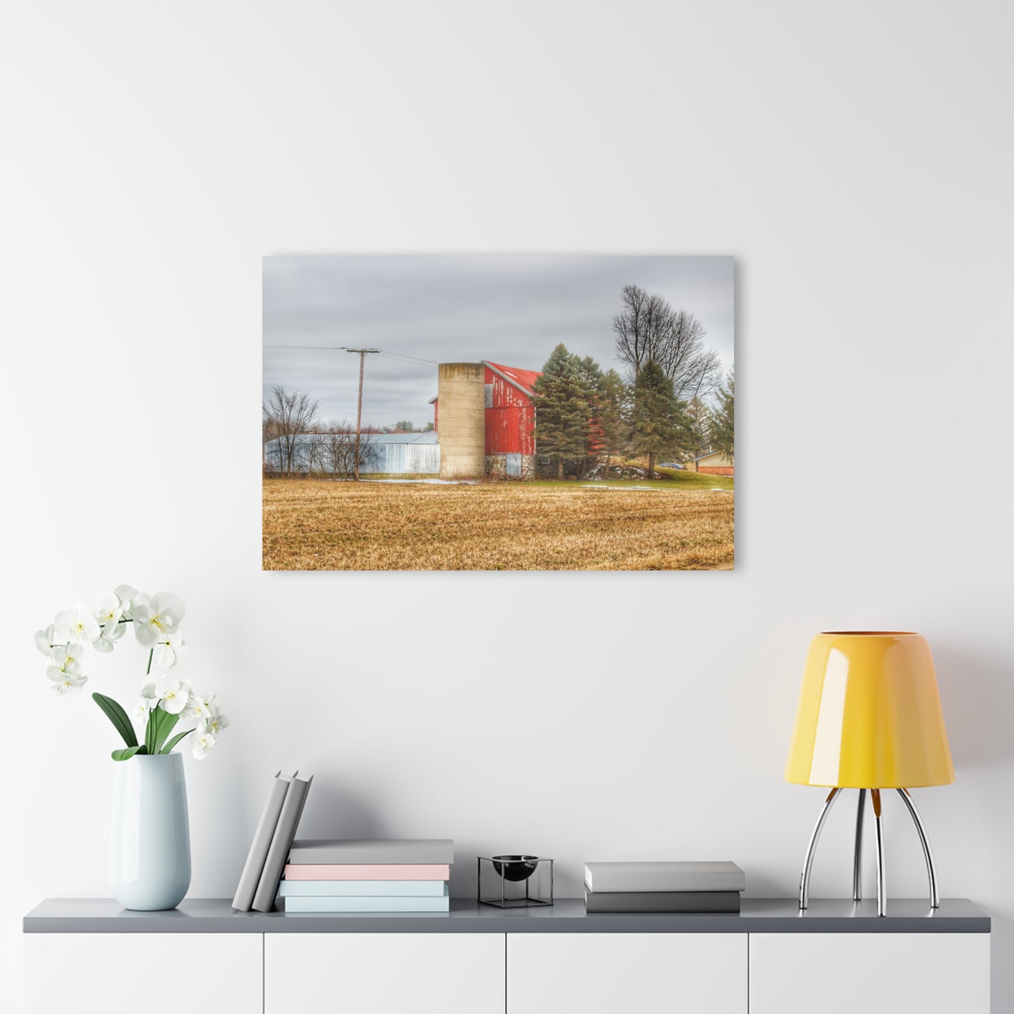 U R There Photography Laur Road Red Among the Pines I Rustic Farmhouse Acrylic Wall Print