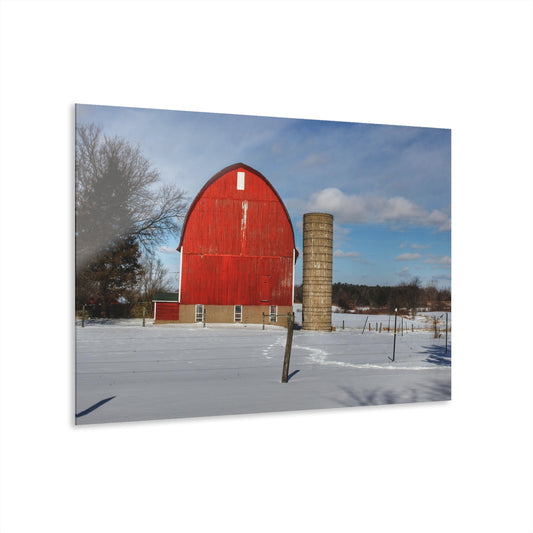 U R There Photography Barnes Road Winter Red Rustic Farmhouse Acrylic Wall Print