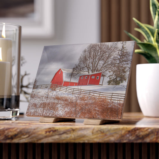 U R There Photography Catlin Red and Fence II Rustic Farmhouse Decorative Ceramic Tile