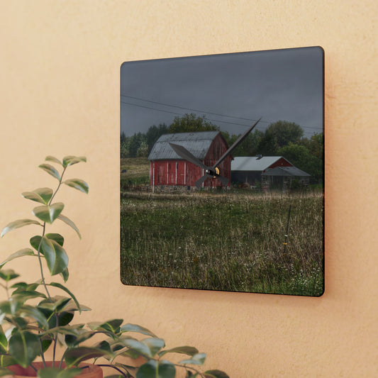 U R There Photography North Lake Road Red I Rustic Farmhouse Acrylic Analog Wall Clock