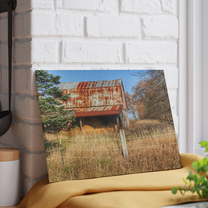 U R There Photography Dodge Road Hay Barn I Rustic Farmhouse Tempered-Glass Cutting Board