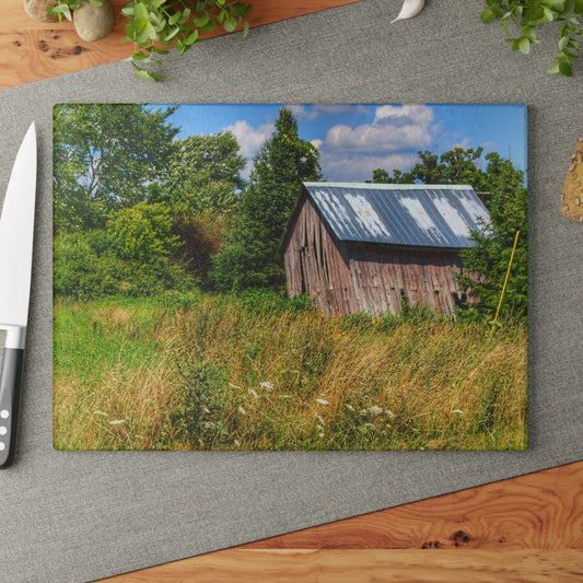 U R There Photography Lake Road Little Crooked Grey Rustic Farmhouse Tempered-Glass Cutting Board