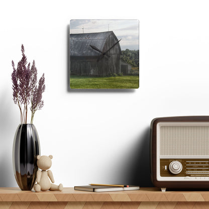 U R There Photography Rich Road Grey Rustic Farmhouse Acrylic Analog Wall Clock