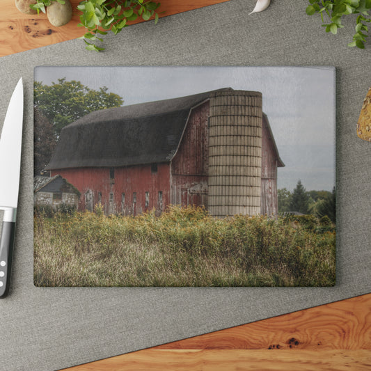 U R There Photography McDowell Road Old Red and Little White Rustic Farmhouse Tempered-Glass Cutting Board