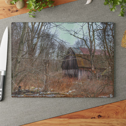 U R There Photography West Barnes Lake Hidden Red Rustic Farmhouse Tempered-Glass Cutting Board