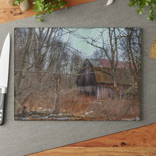 U R There Photography West Barnes Lake Hidden Red Rustic Farmhouse Tempered-Glass Cutting Board