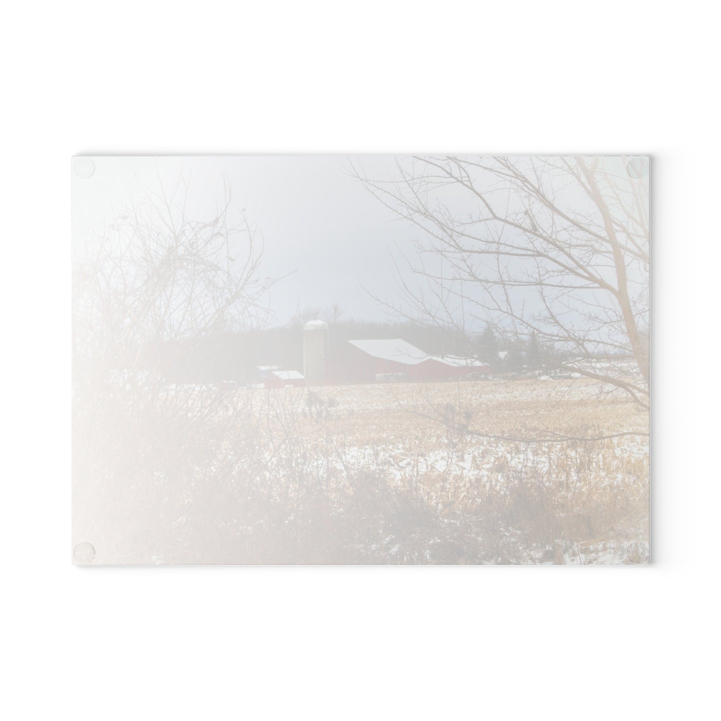 U R There Photography Brook Road Red in Winter Rustic Farmhouse Tempered-Glass Cutting Board