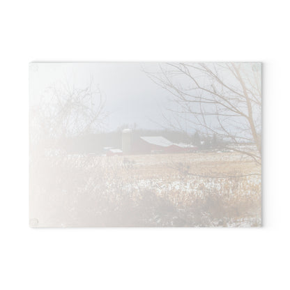 U R There Photography Brook Road Red in Winter Rustic Farmhouse Tempered-Glass Cutting Board