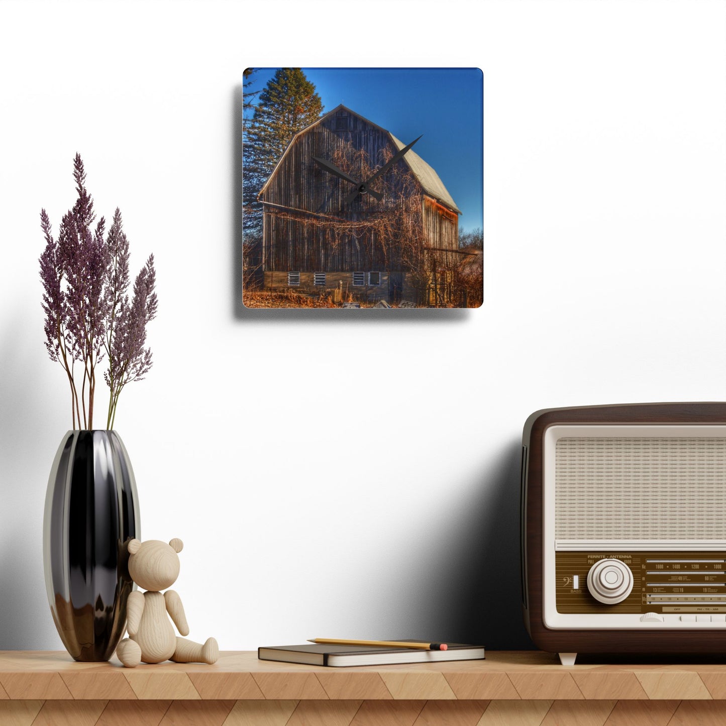 U R There Photography Newark Road Brown Beauty Rustic Farmhouse Acrylic Analog Wall Clock