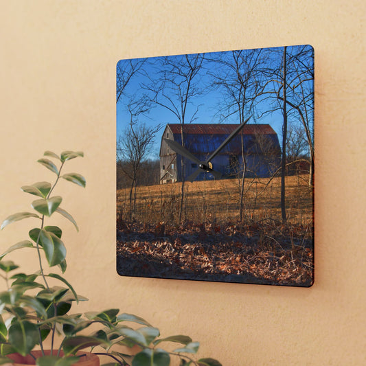 U R There Photography Demode Road Grey Rustic Farmhouse Acrylic Analog Wall Clock