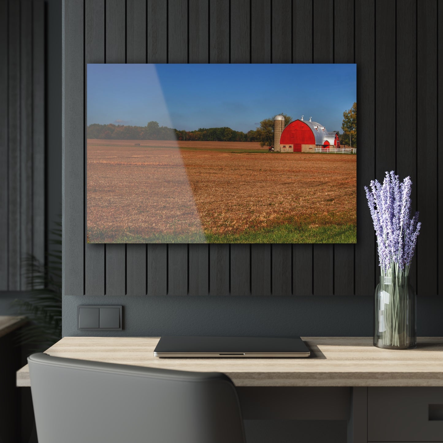 U R There Photography Brown City Wellman Line Road Red Rustic Farmhouse Acrylic Wall Print