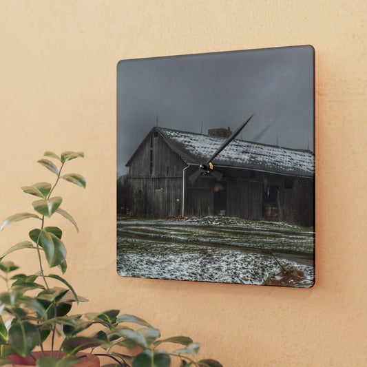 U R There Photography Wilder Road Grey in Spring Rustic Farmhouse Acrylic Analog Wall Clock