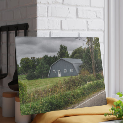 U R There Photography Hinson Road Grey Quonset Rustic Farmhouse Tempered-Glass Cutting Board