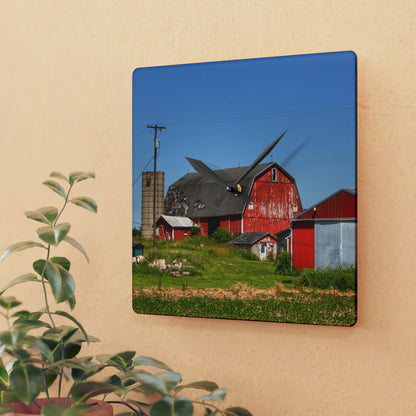 U R There Photography Greenwood Road Red I Rustic Farmhouse Acrylic Analog Wall Clock