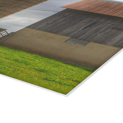 U R There Photography Clothier Road Grey and Silo Rustic Farmhouse Tempered-Glass Cutting Board