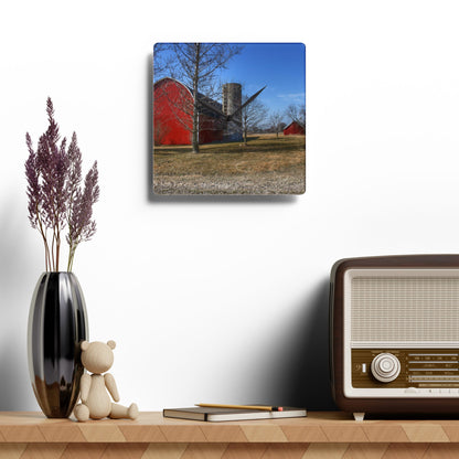 U R There Photography Romeo Plank Road Reds I Rustic Farmhouse Acrylic Analog Wall Clock