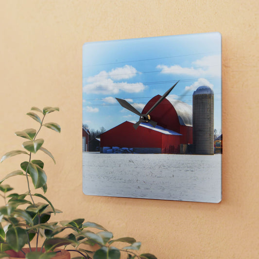 U R There Photography Barnes Road Reds Rustic Farmhouse Acrylic Analog Wall Clock