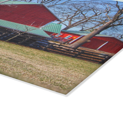 U R There Photography Imlay City Road Cow Barn II Rustic Farmhouse Tempered-Glass Cutting Board
