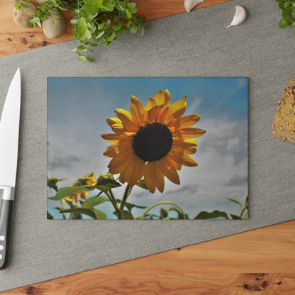 U R There Photography Awakening Sunflower Rustic Farmhouse Tempered-Glass Cutting Board