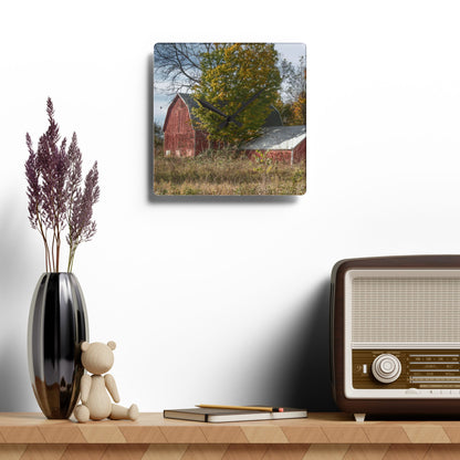 U R There Photography Bowers Road Red I Rustic Farmhouse Acrylic Analog Wall Clock
