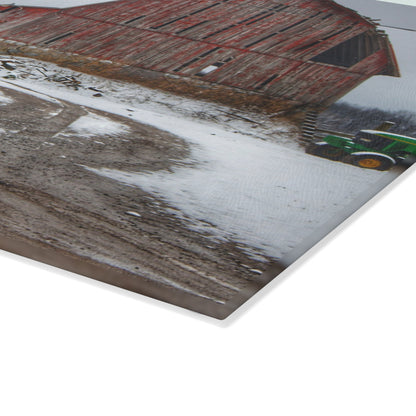 U R There Photography Marathon Road Red in Winter Rustic Farmhouse Tempered-Glass Cutting Board
