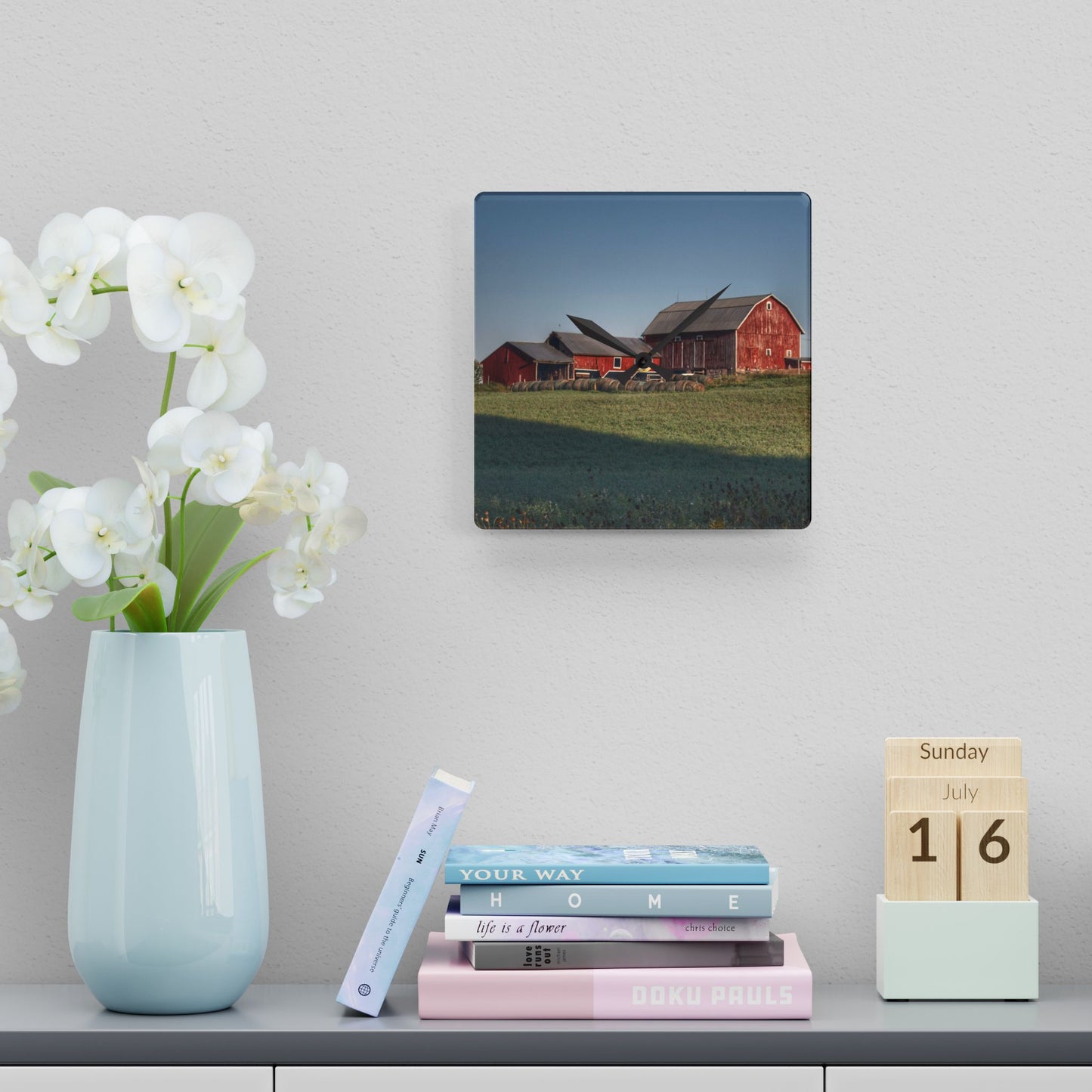 Rustic Farmhouse Wall Clock featuring Across the Field in Millington