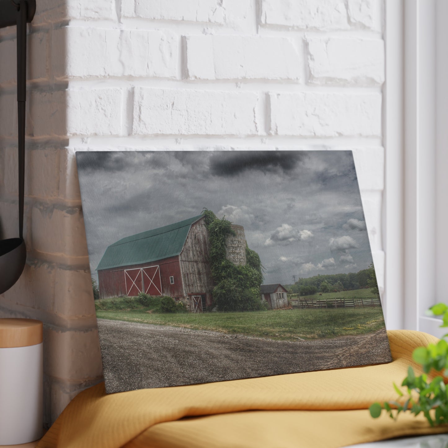 U R There Photography West Hunters Creek Road Red II Rustic Farmhouse Tempered-Glass Cutting Board