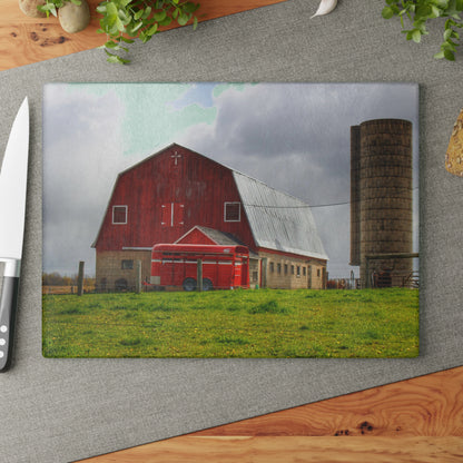 U R There Photography Clothier Road Red and Silo Rustic Farmhouse Tempered-Glass Cutting Board