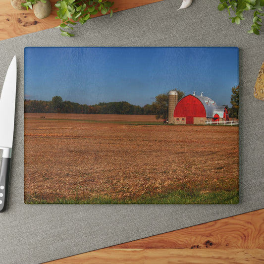U R There Photography Brown City Wellman Line Road Red Rustic Farmhouse Tempered-Glass Cutting Board